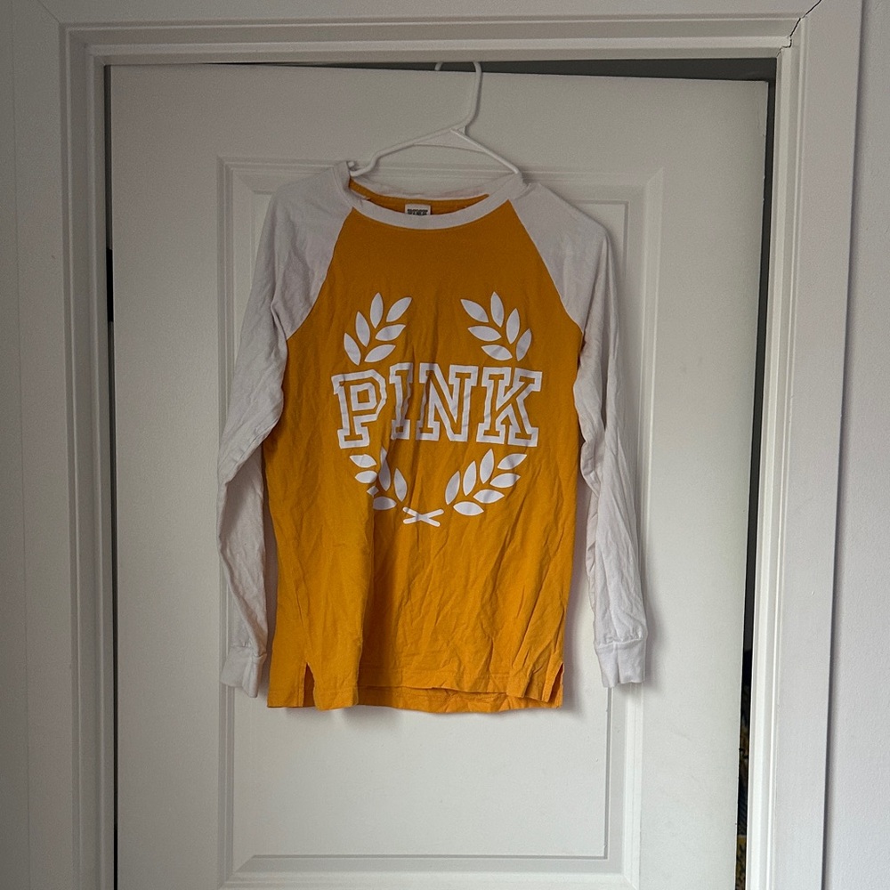 PINK Victoria's Secret Kids Long Sleeve Tee - Orange and White